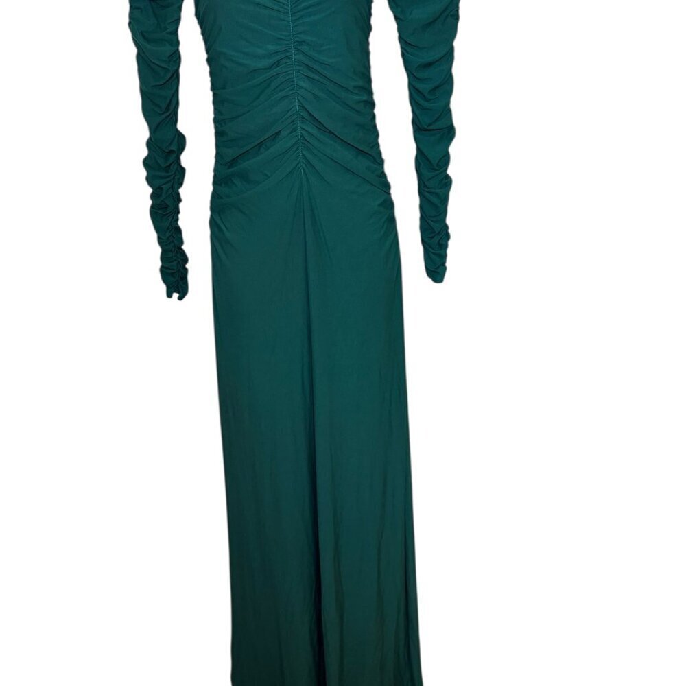 SWF Ruched Off Shoulder Long Sleeve Maxi Dress Teal Green Size Small - Picture 2 of 6